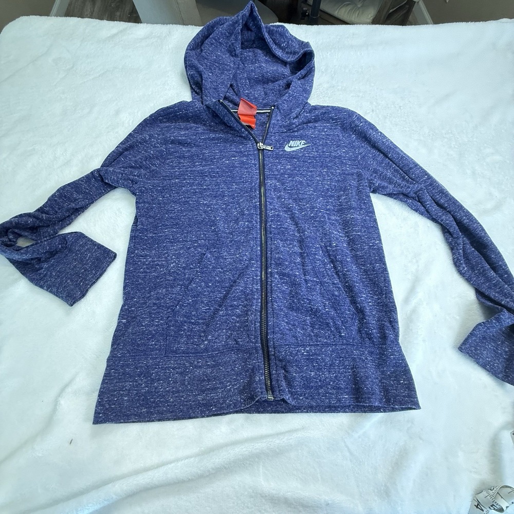 Nike Girls XL Gym Vintage Full Zip Hoodie Blue Heather Thumbholes 824206-429